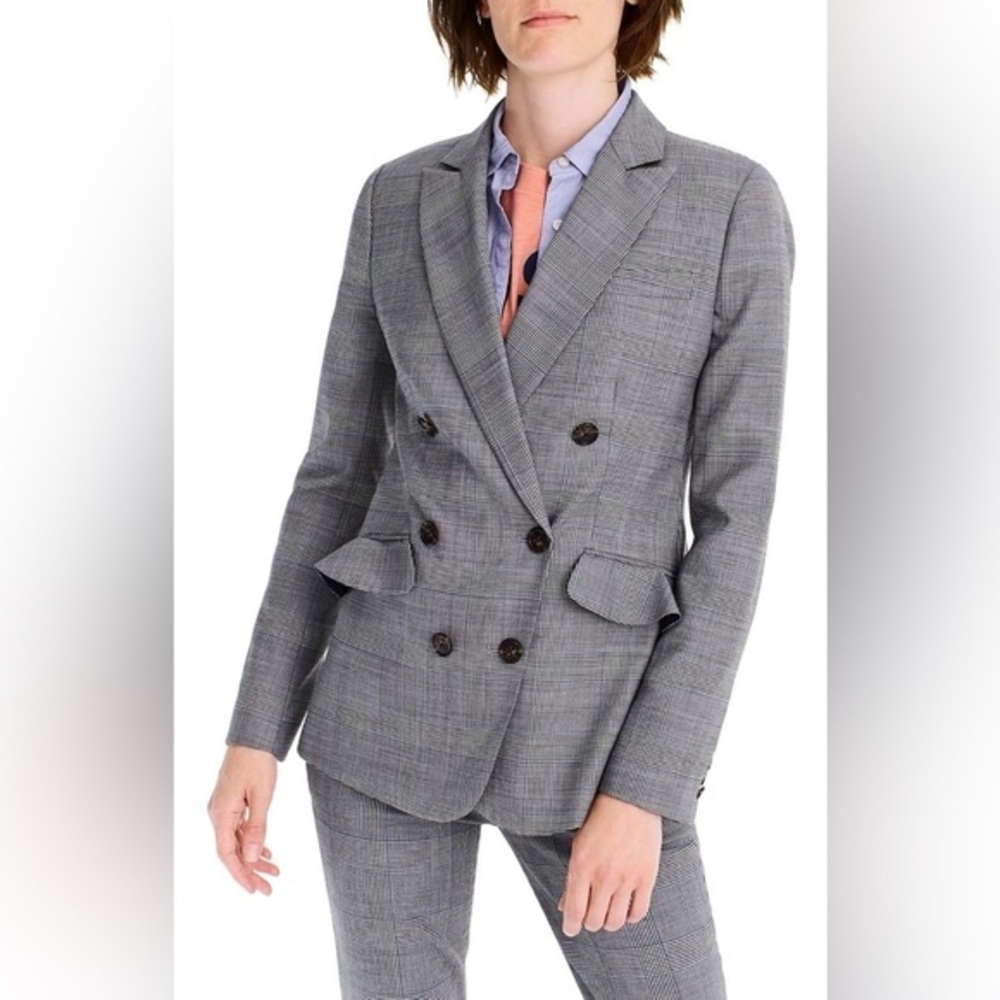 J.Crew Glen Plaid Ruffle Pocket Blazer Size 2 MSRP $248